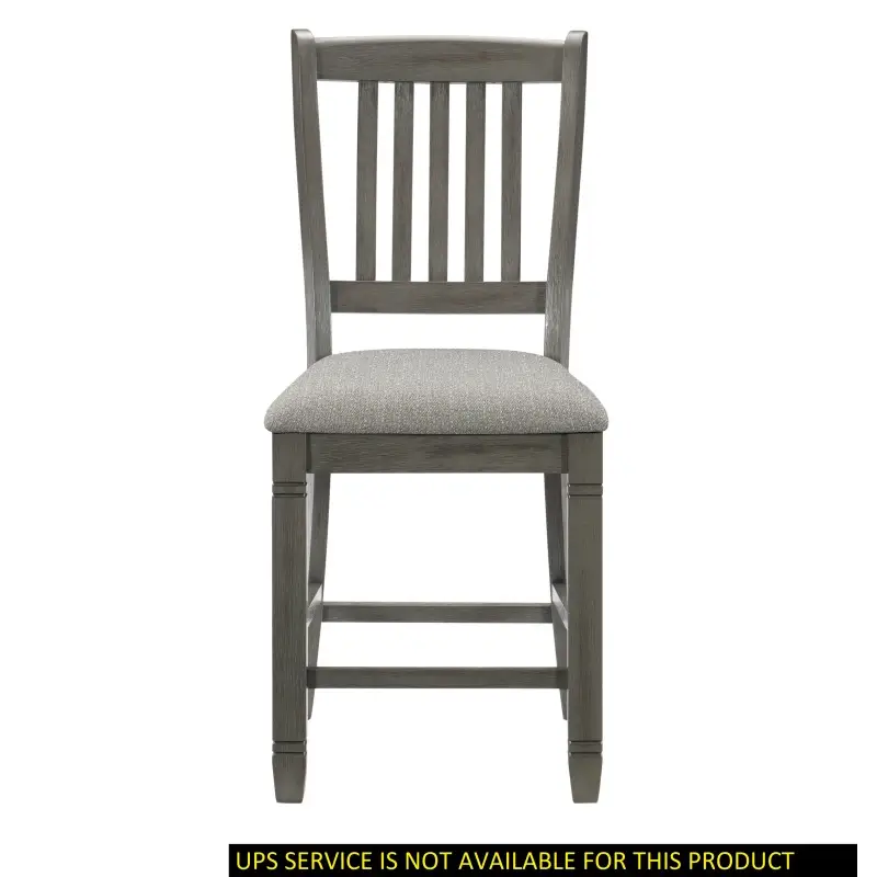 2pcs Antique Gray Finish Counter Height Dining Chairs Set - Upholstered Seats with Gray Textured Fabric, Heavy-Duty 250 Weight Capacity, Classic Wood Frame Table Chairs for Breakfast Nook, Easy-Clean (Not Low-Profile Modern)