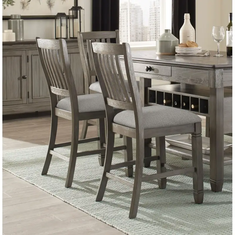 2pcs Antique Gray Finish Counter Height Dining Chairs Set - Upholstered Seats with Gray Textured Fabric, Heavy-Duty 250 Weight Capacity, Classic Wood Frame Table Chairs for Breakfast Nook, Easy-Clean (Not Low-Profile Modern) - Image 2