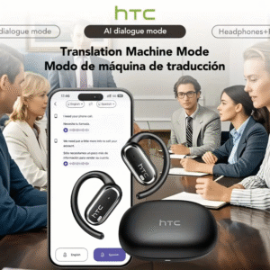 HTC NE03 Wireless Translation Headphones with Real-Time 135-Language, Wireless Earbuds with Noise Cancelling Mic, -C Compatible for Travel, Smartphones & Tablets (Compatible for English & Global Languages)